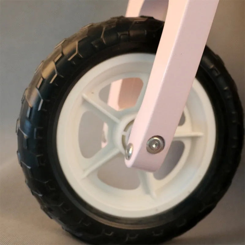 Pink wooden balance scooter for toddlers aged 1-6 years, 10-inch size