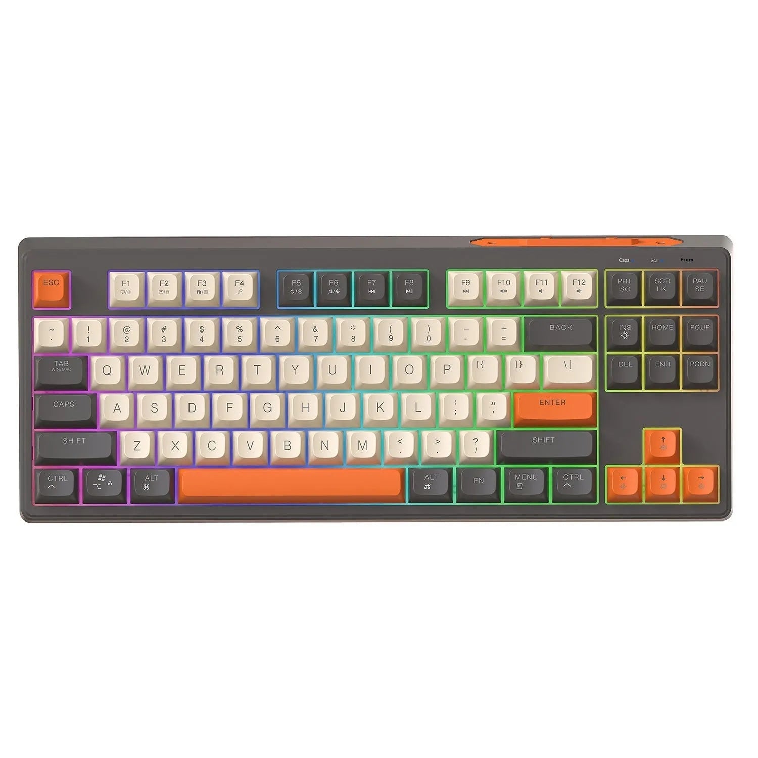 Free Wolf M87 wireless Bluetooth dual-mode mechanical feeling keyboard in blueberry colour on a desk.