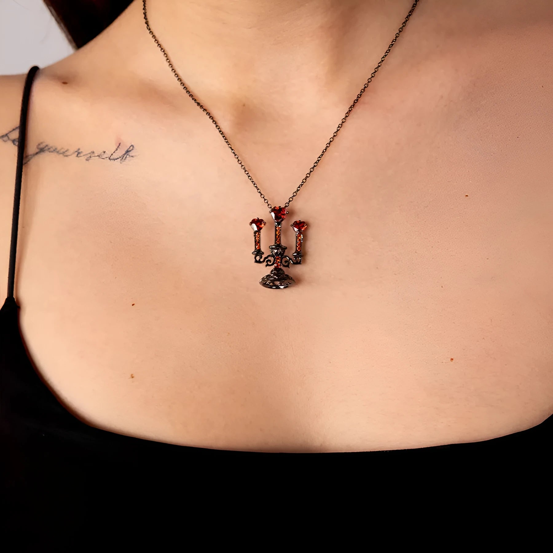Women's gothic necklace with hollow candlestick pendant on cross chain, zinc alloy with diamond finish