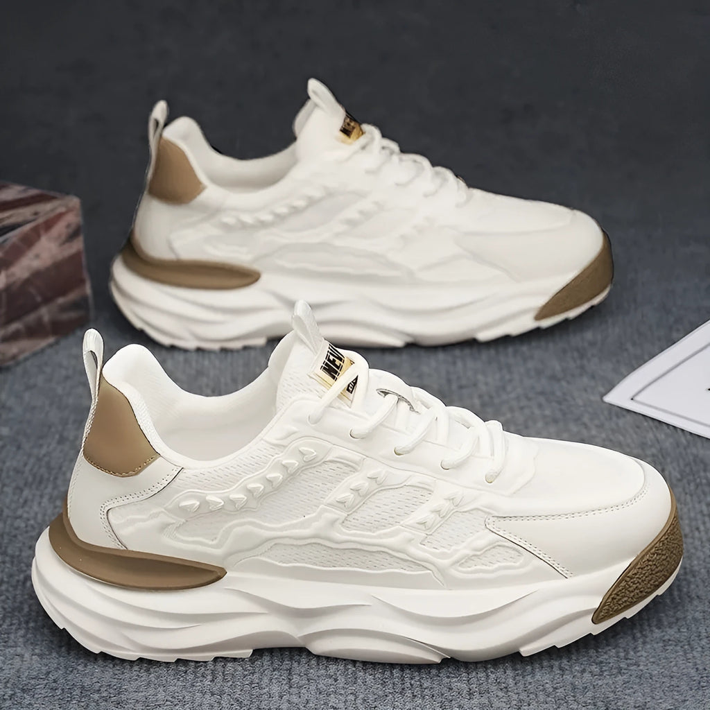 Men's white breathable mesh casual shoes with round toe design