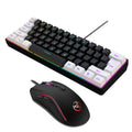 V700WB white and black keyboard and mouse suit with colour backlighting on a desk.