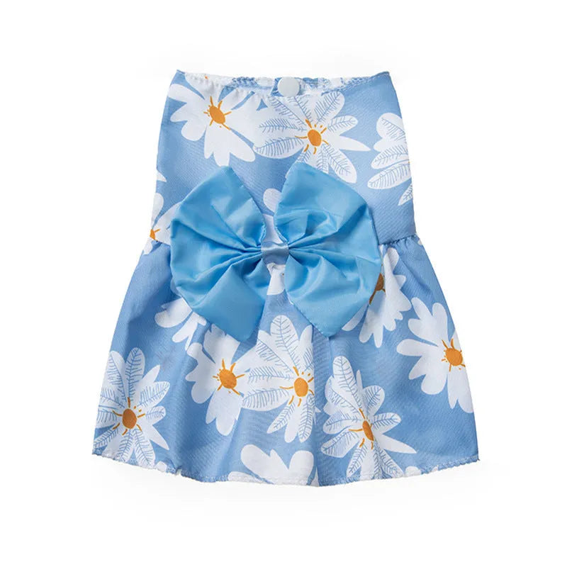 Ultra-thin summer pet dress with floral butterfly knot bow on dog model