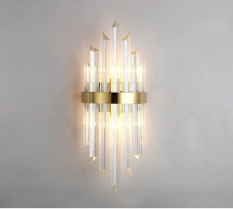 Modern crystal wall lamp with petal design in titanium gold finish