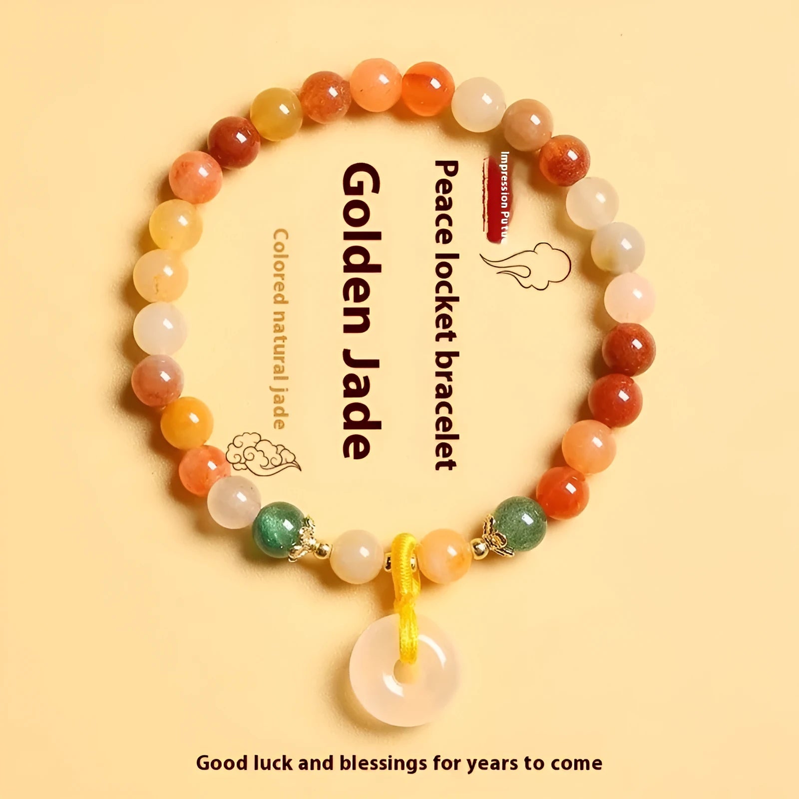Natural jade and red agate bracelet with safety buckle clasp, Chinese-style handmade design