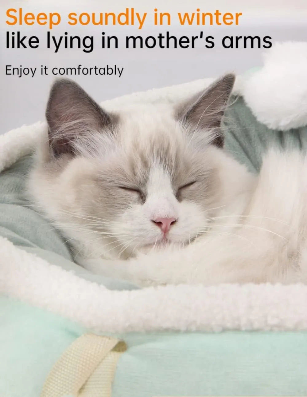 Green chick-shaped cat bed shown both flat and hanging as a hammock for small pets.