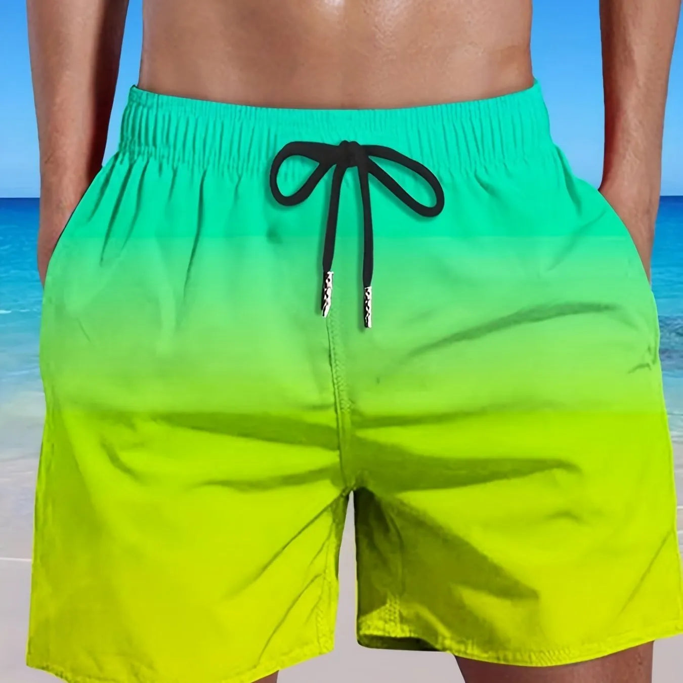 Men's gradient colour sports shorts with 3D digital printing on mesh fabric