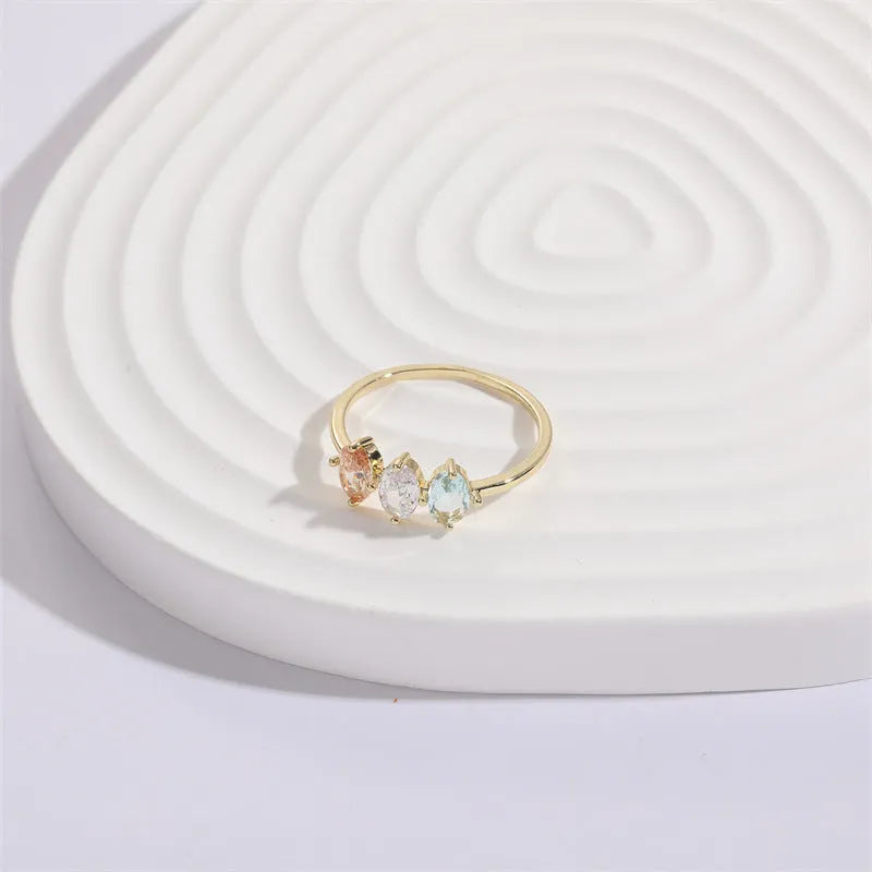 Geometric birthstone horse eye ring with tricolor zircon design in 14k real gold RG9066 electroplated finish