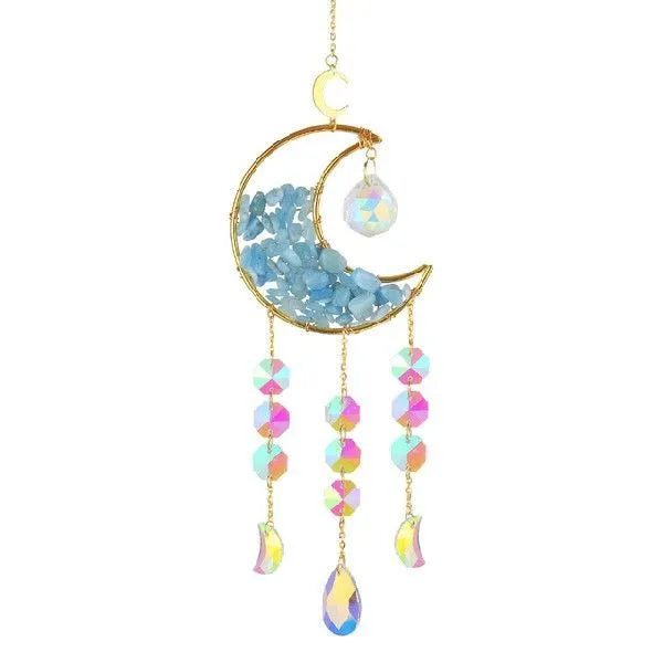 K9 crystal moon pendant on a metal chain for car interior decoration.