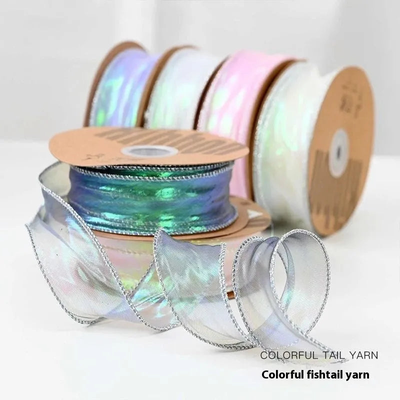 Fishtail yarn ribbon 4cm wide mesh material in multiple colour options for craft projects
