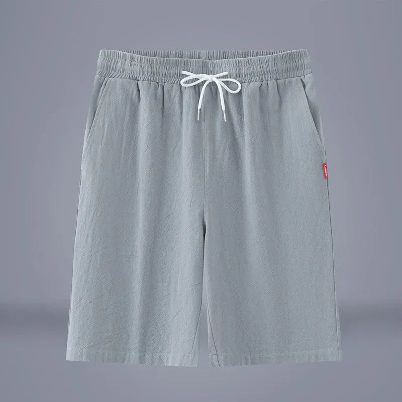 Cotton and linen solid colour cropped pants with drawstring waist in army green.