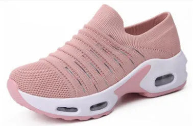 Plus size women's and men's stretch knit sock shoes in dark blue with fly-knit mesh upper.