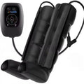 Air wave pressure massager unit with leg attachment, arm attachment, waist attachment, and handheld remote control.
