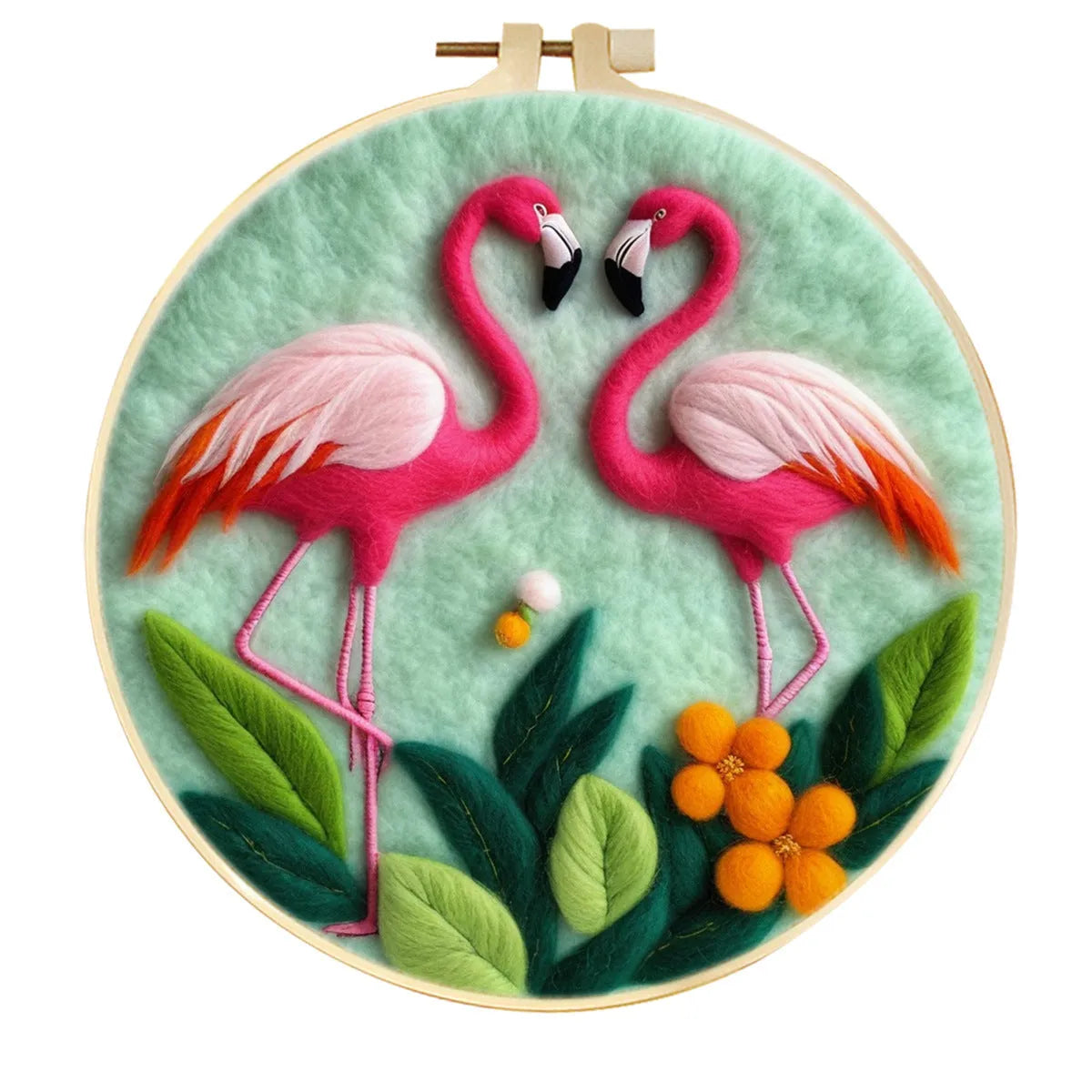 Round linen fabric embroidery kit with free hoop for making a 20x20 cm three-dimensional floral blanket painting.