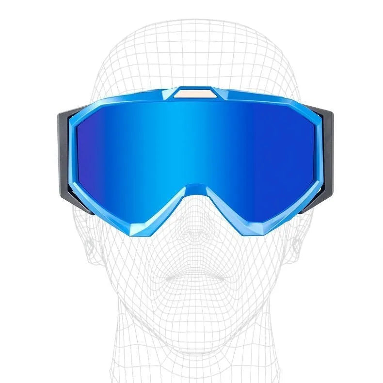 Motorcycle goggles with double-layer anti-fog lenses in various frame and lens colour options.