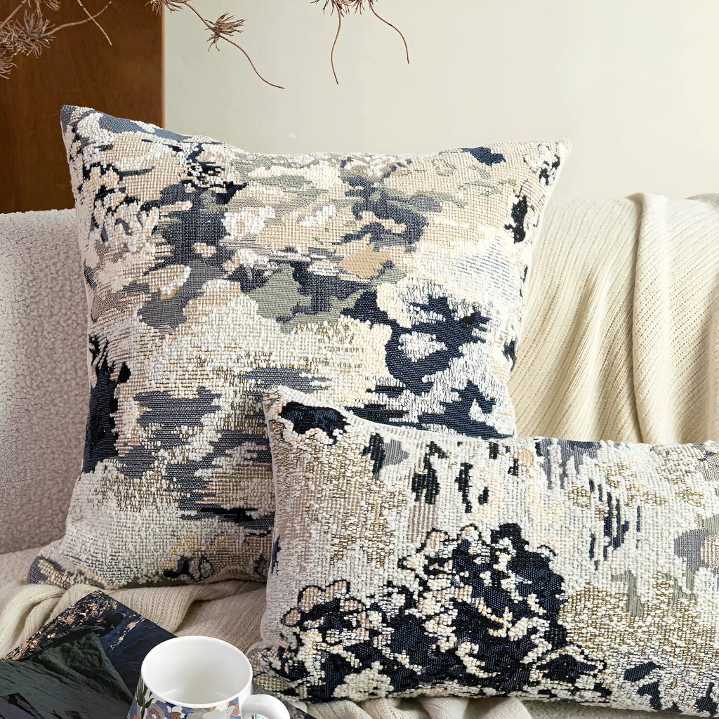 Antique blue wool blended decorative pillow with floral pattern in Chinese French artistic style