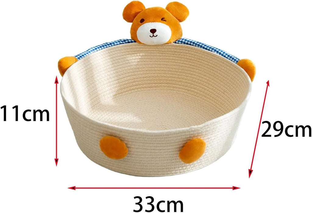 Woven cotton rope cat nest bed with scratching board in bear design for indoor pets
