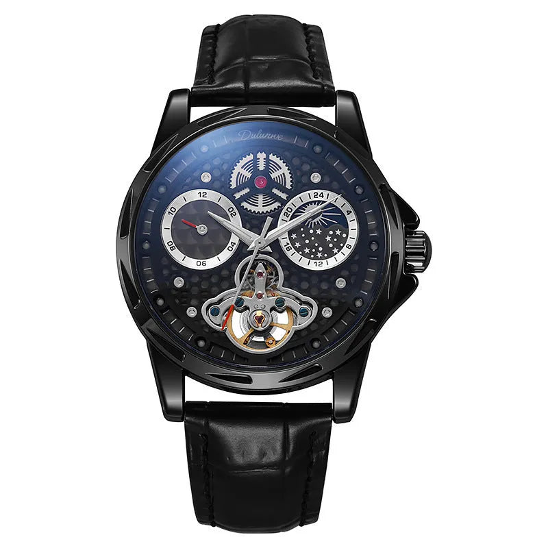 Men's automatic business watch with luminous dial and choice of steel or leather strap in black or white