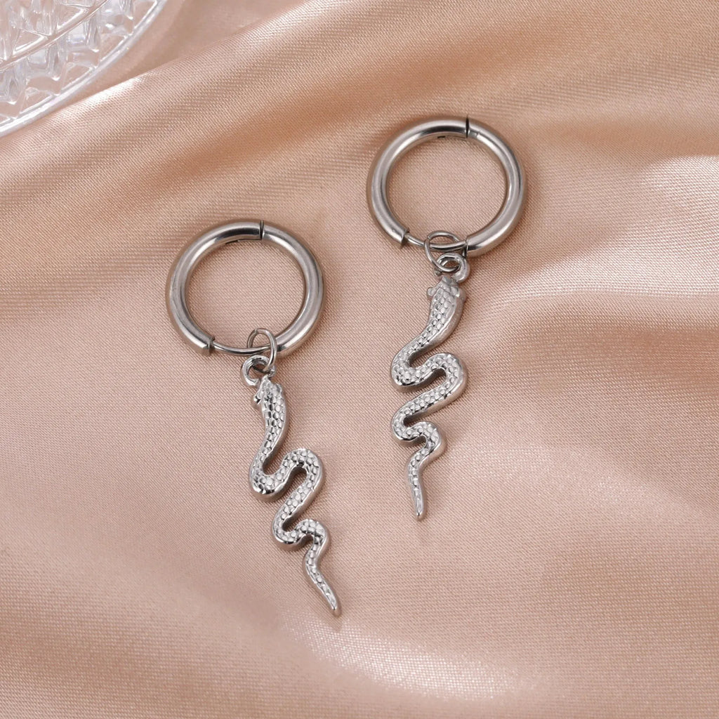 Stainless steel snake vintage earrings with gold plating and ear clip design