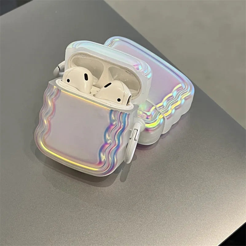 Silicone case for AirPods with a holographic magic laser ring design on a white background.