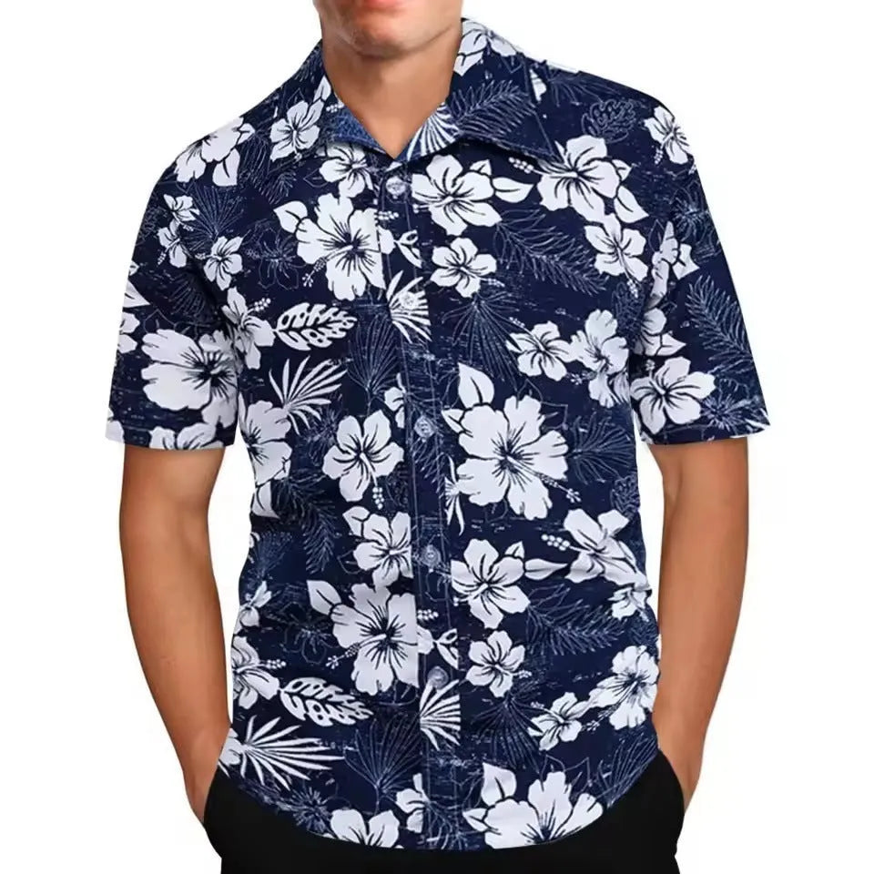 Men's floral printed short sleeve beach shirt in loose cardigan style