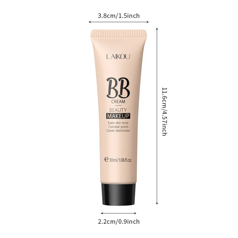 30ml tube of BB cream showing the nine available colour shades from ivory white to brown.