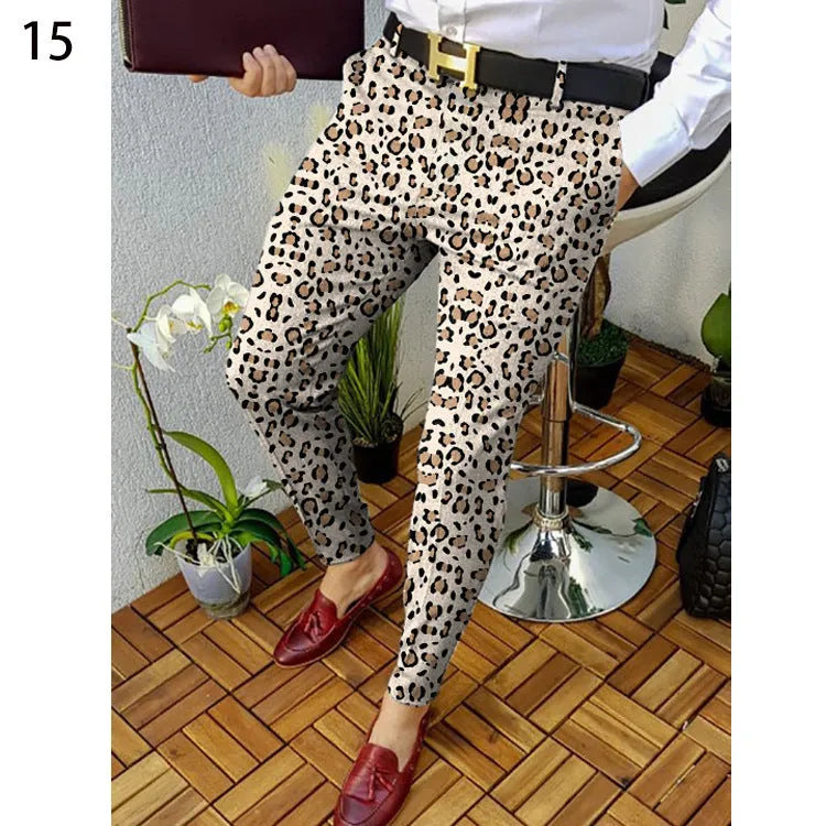 Men's slim-fit casual trousers with digital printed plaid pattern in RKKZ49 colour