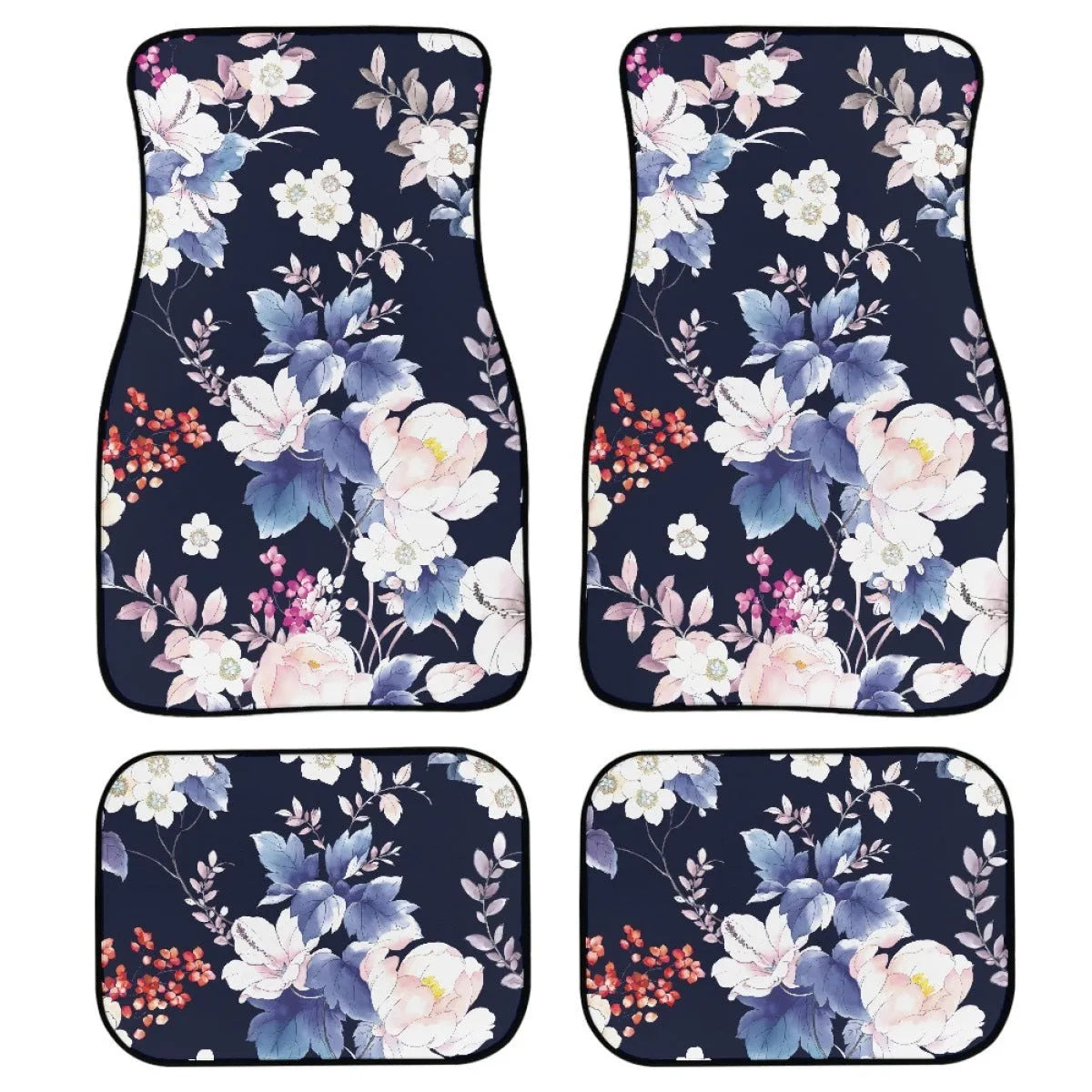 Black printed rubber car foot mat set with 20mm thickness and waterproof polyester lining