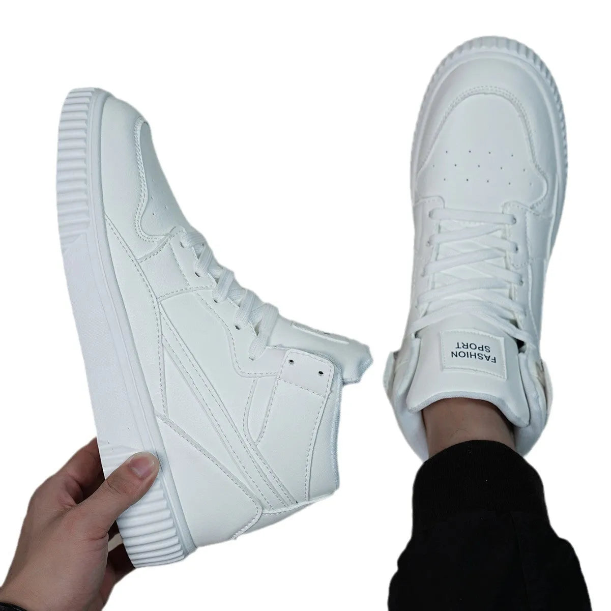 White men's round toe casual shoes with microfiber upper available in sizes 37 to 45