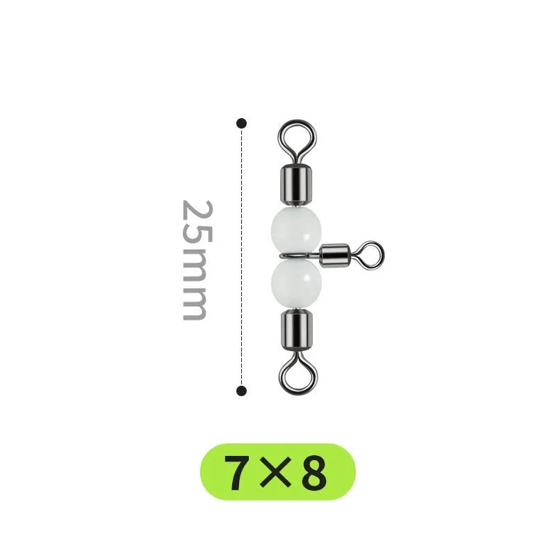 Copper three-fork luminous swivel fishing accessory with eight rings and integrated luminous beads