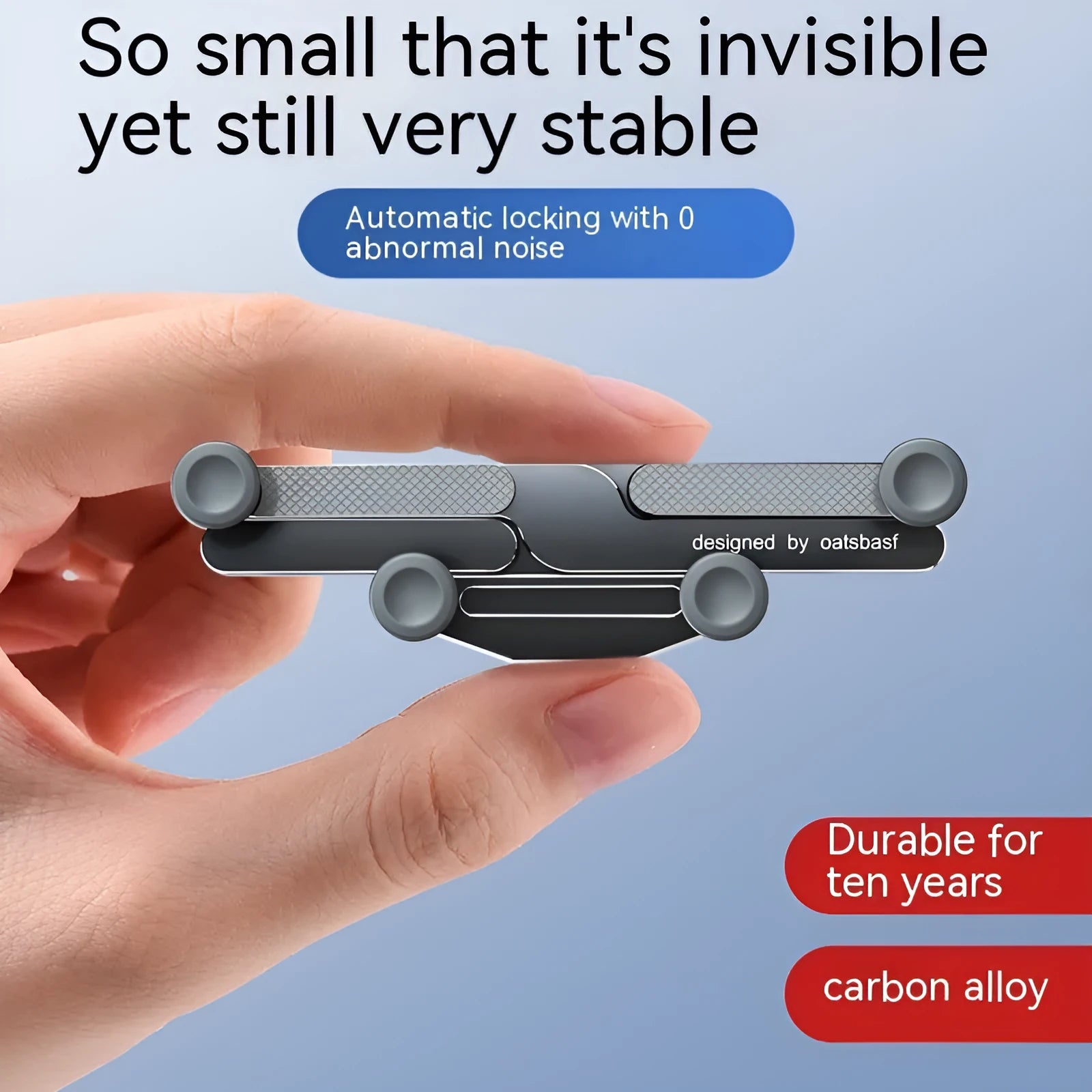 Aluminium alloy car phone mount bracket showing air vent and paste mounting versions in three colours