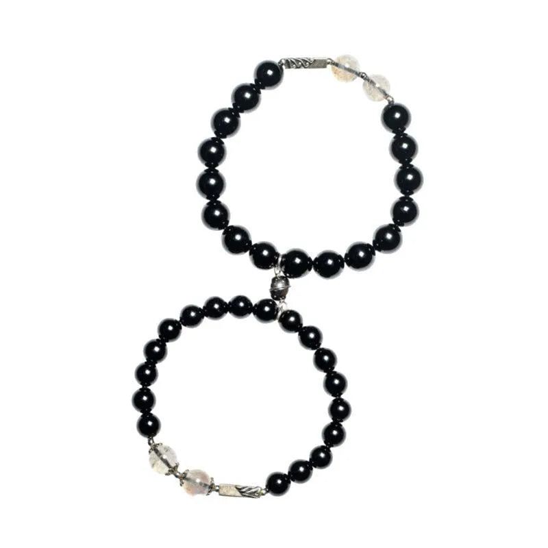 Obsidian Buddha beads couple bracelet DIY kit showing 8mm and 10mm beads for women's and men's spiritual jewellery