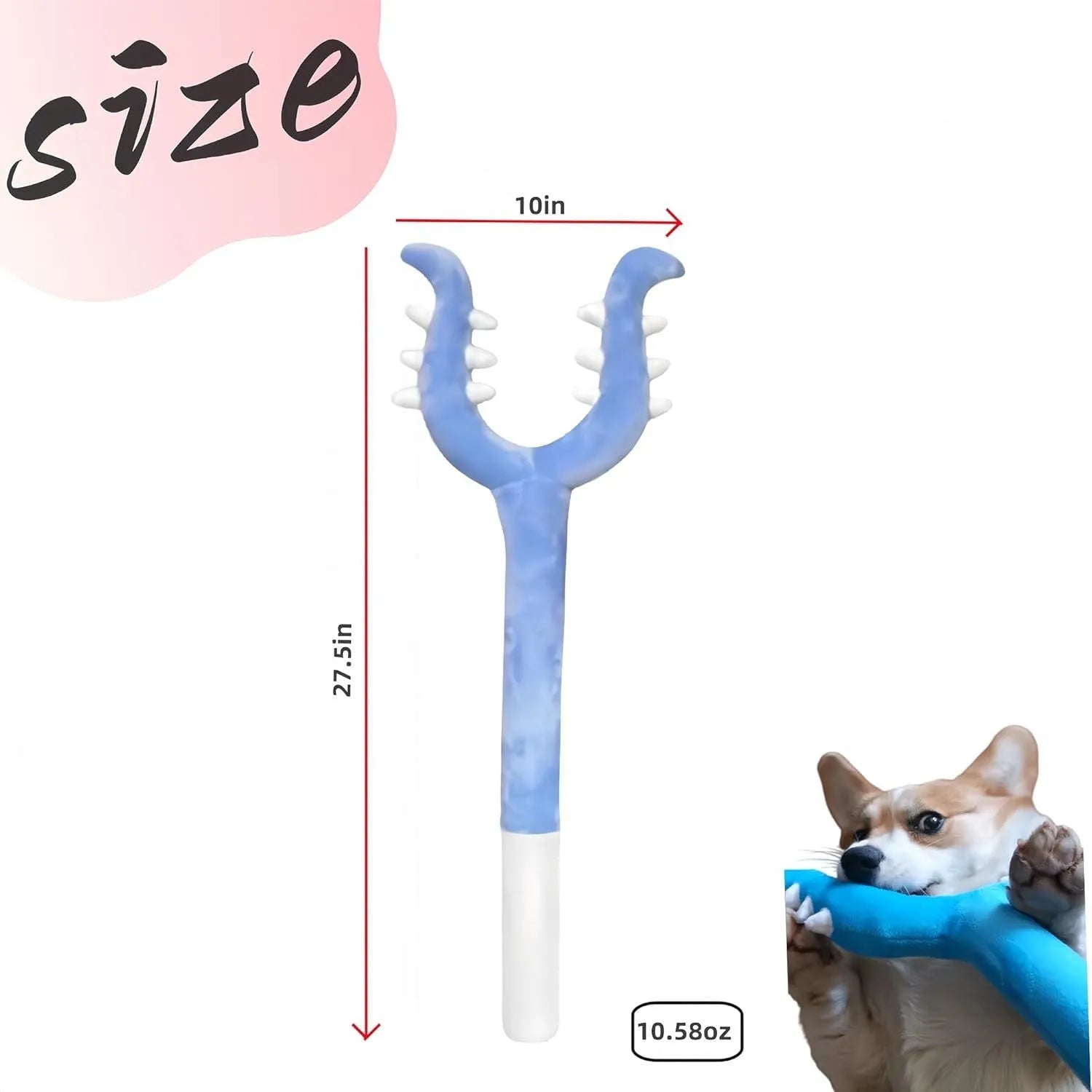 Blue and pink plush cat wand toy measuring 70cm length for interactive pet play