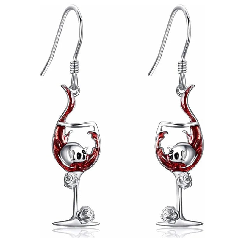 Zinc alloy skull wine glass earrings with electroplated finish geometric Halloween design