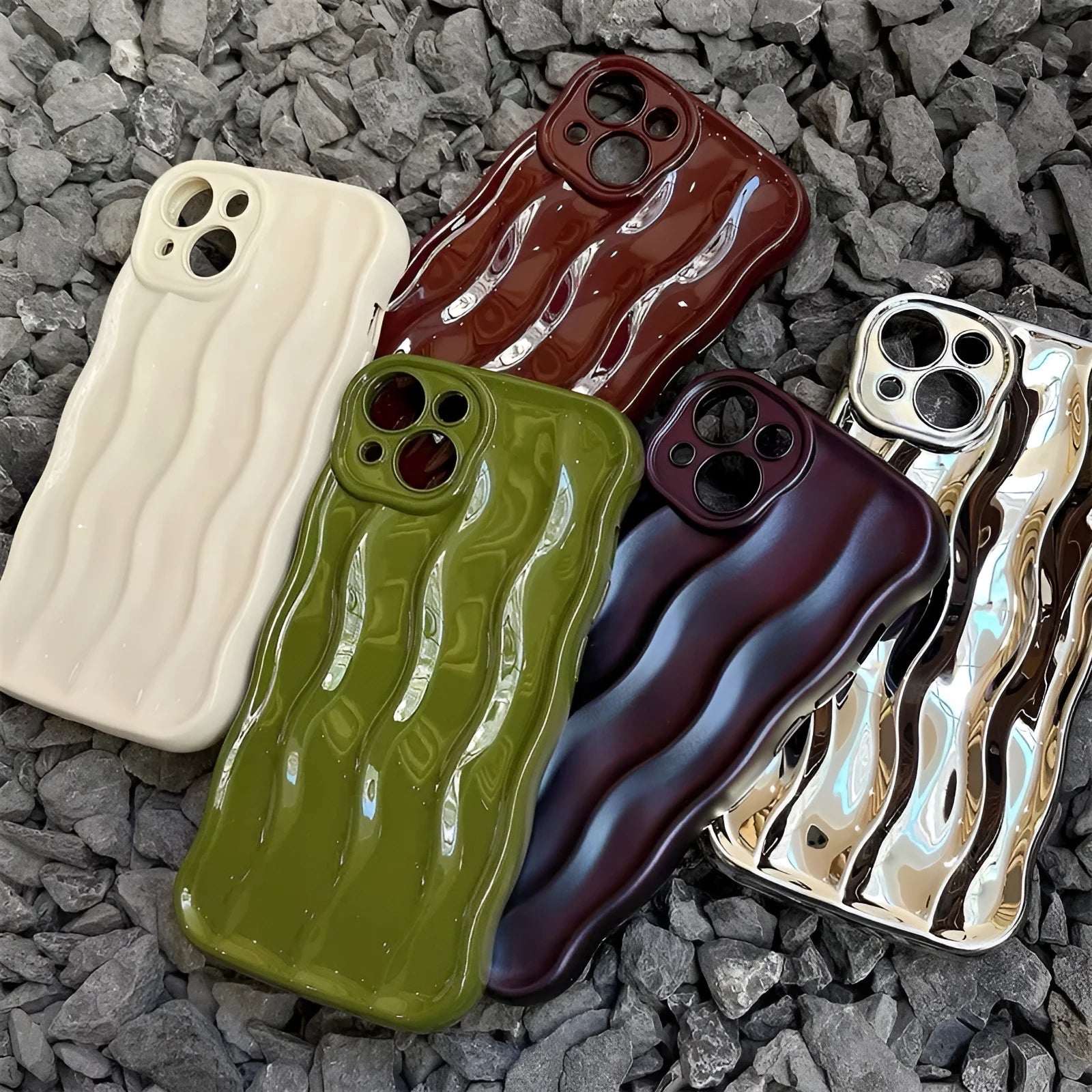 Silicone iPhone 17 case with water ripple texture in green colour showing soft-shell protective design
