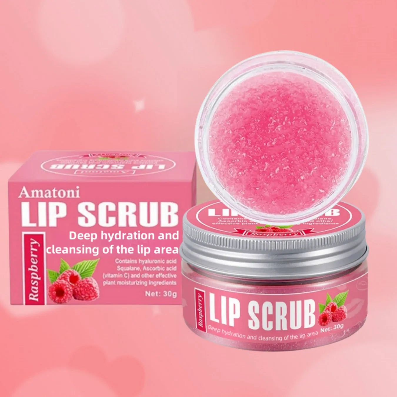 30g fruit flavour lip scrub cream in coconut, raspberry, vanilla, and watermelon options