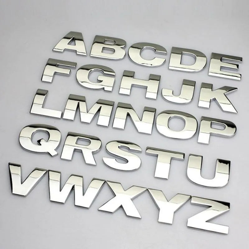 Zinc alloy 3D car bumper sticker showing raised metal letter design