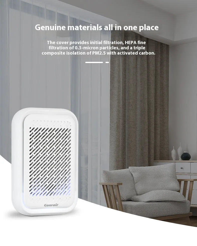 White wall-mounted air purifier with HEPA filter screen for rooms under 10 square metres