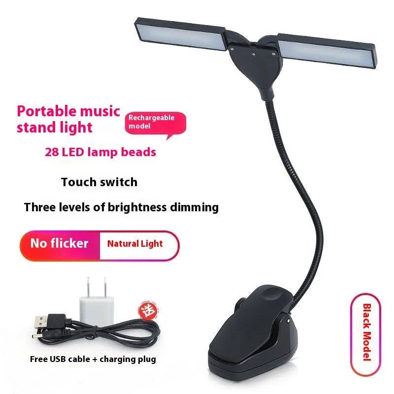 Black rechargeable music stand lamp with 28 LEDs for sheet music illumination
