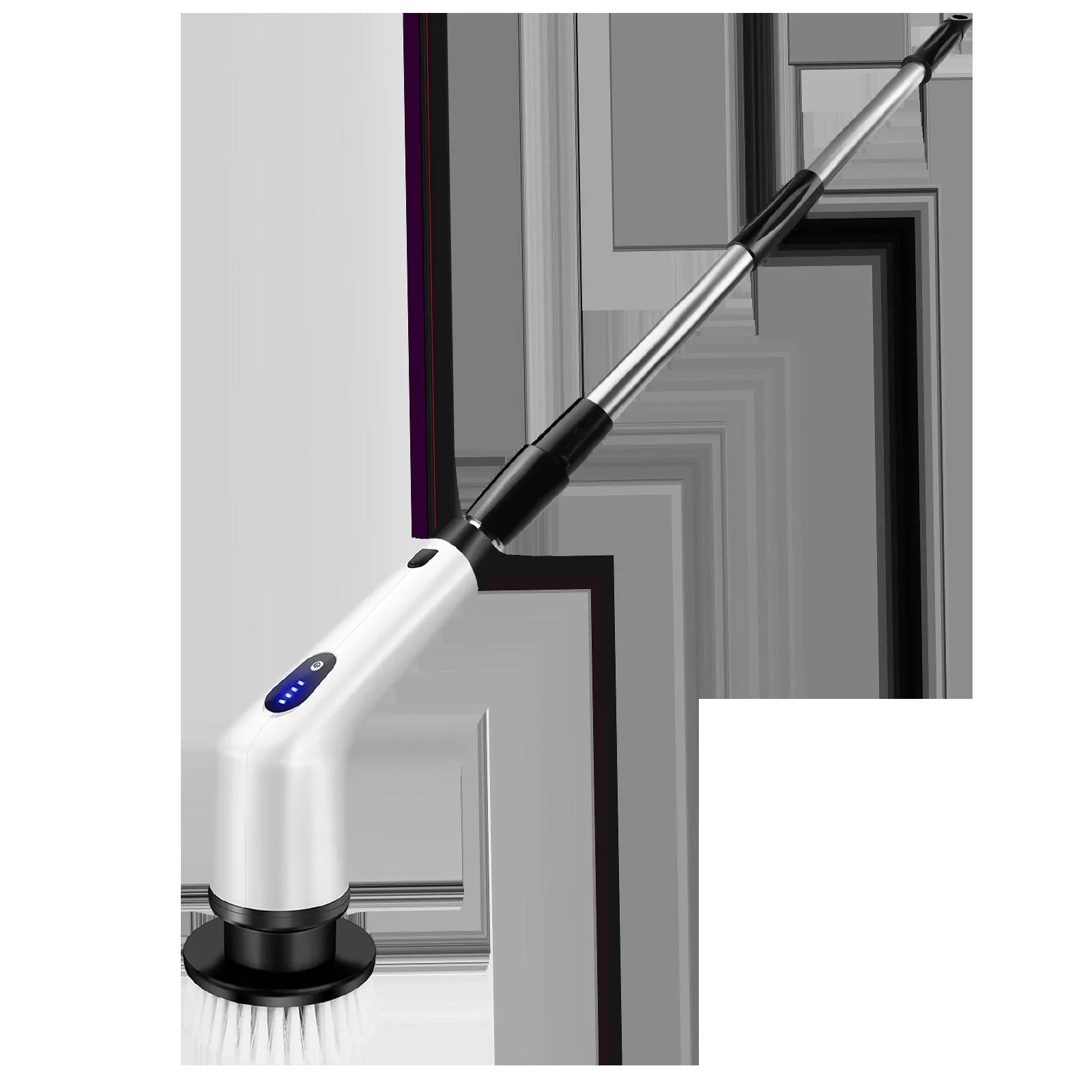 White lithium rechargeable handheld cleaning ball with brush and accessories on a white background.