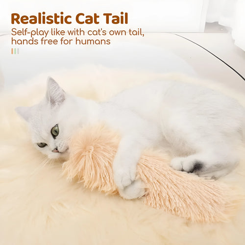 Soft plush cat toy pillow in blue, green, pink, or white, measuring 27cm by 10cm.