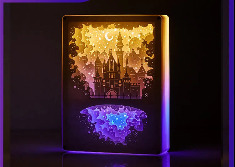 USB bedside night light with carved plastic shade and remote control on a table