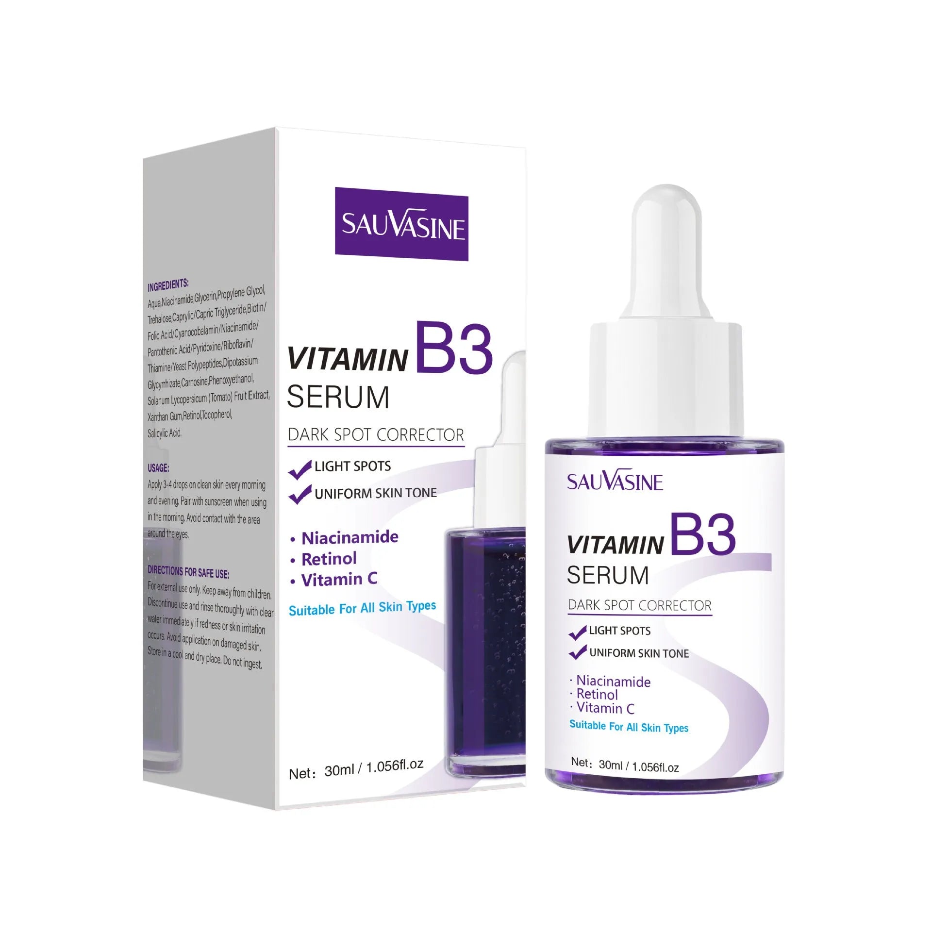 30ml Vitamin B3 facial essence bottle for nourishing and moisturising all skin types