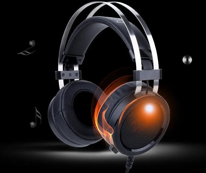 Black wired over-ear computer gaming headset with 2 metre cable and 3.5mm audio jack connector