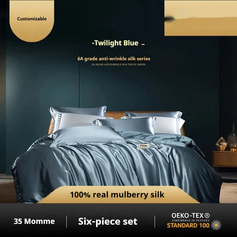 Solid colour silk four-piece quilt cover set shown in champagne gold colour