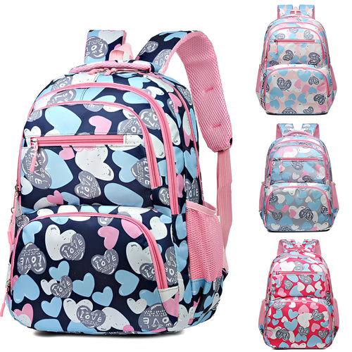 Blue children's school backpack with air pillow shoulder straps and Oxford cloth exterior