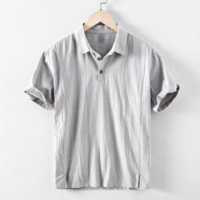 Men's loose fit linen casual shirt in solid colours on a hanger