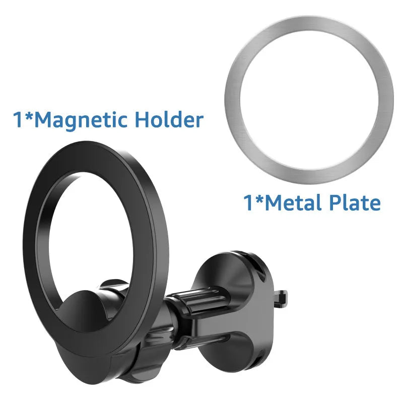 Black magnetic car phone holder with O-ring bracket for mounting phones up to 6.8 inches in vehicles