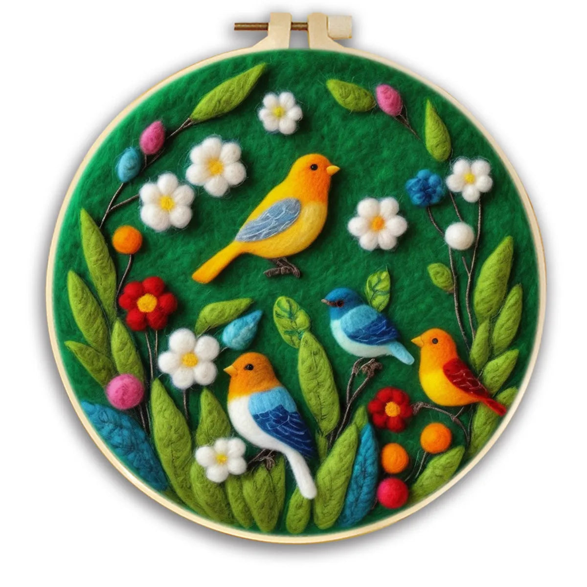 Round linen fabric embroidery kit with free hoop for making a 20x20 cm three-dimensional floral blanket painting.