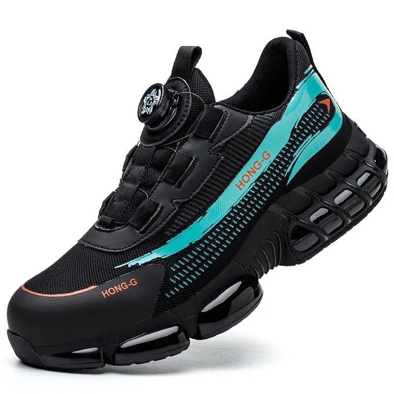 Men's lightweight safety work shoes with steel toe caps in black, grey and blue colour options