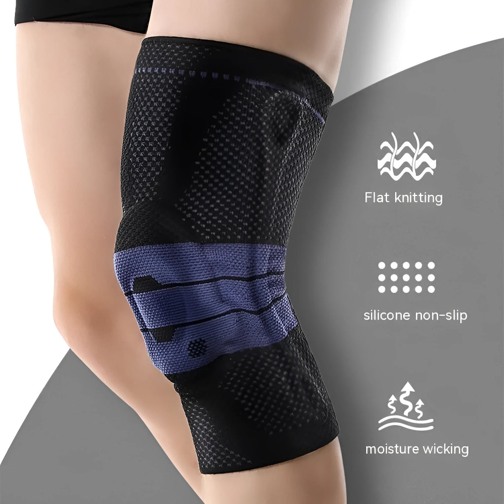 Adult sports knee pads in black and blue colour for basketball and running protection